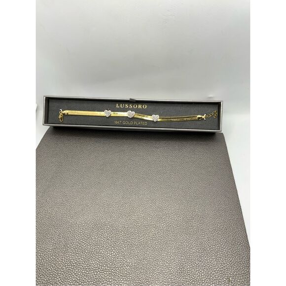 Bracelet in Italian Sterling Silver Simulated Diamond Hearts and 18 K Yellow Gol - Picture 3 of 10